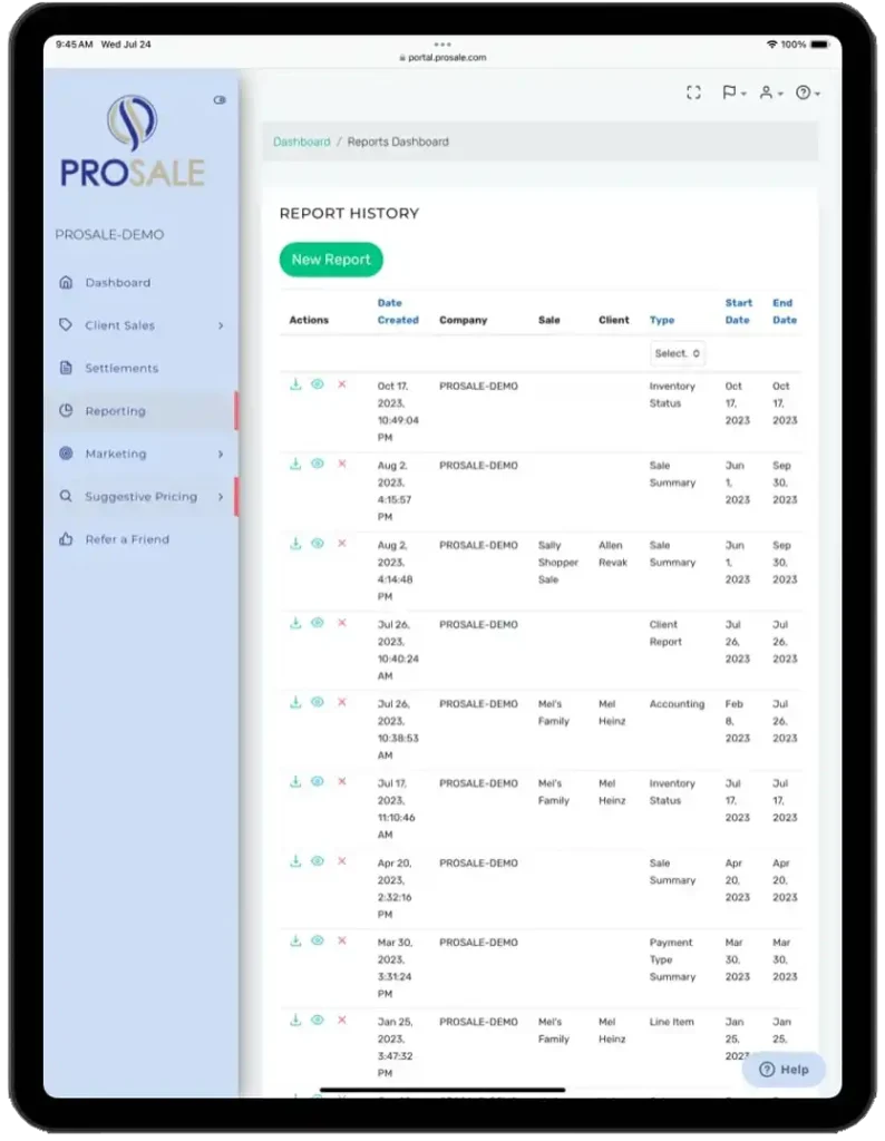 Estate Sale Software by ProSale - Reporting